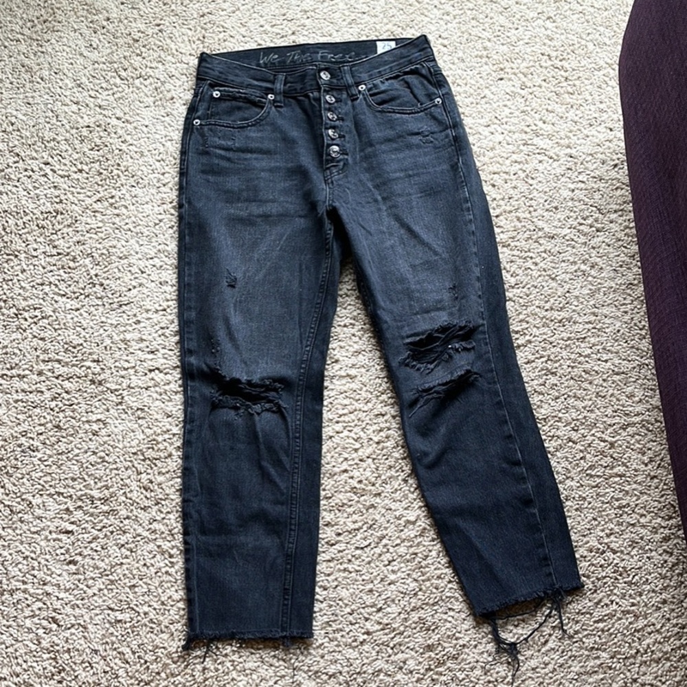 Free People High-Rise Distressed Straight Leg Jean